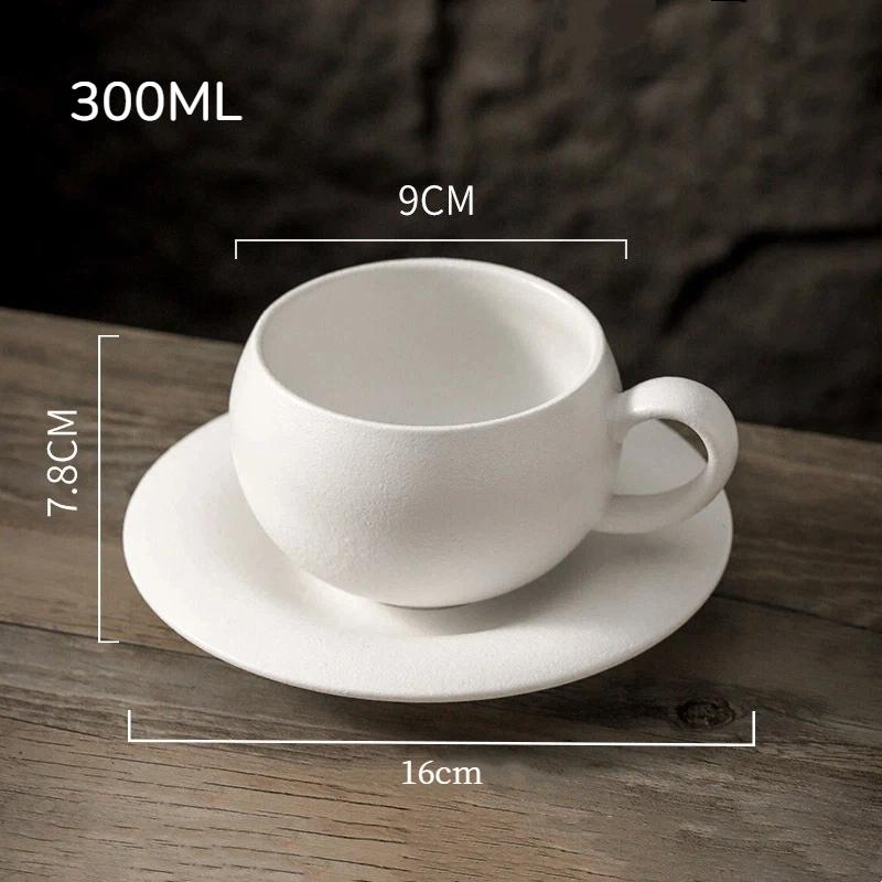 1/2Pcs Tea Cup Creative Japanese-Style Coffee Cup Set Ceramic 300Ml Coffee Mug Matte Texture With Base Coffee Shop Accessories