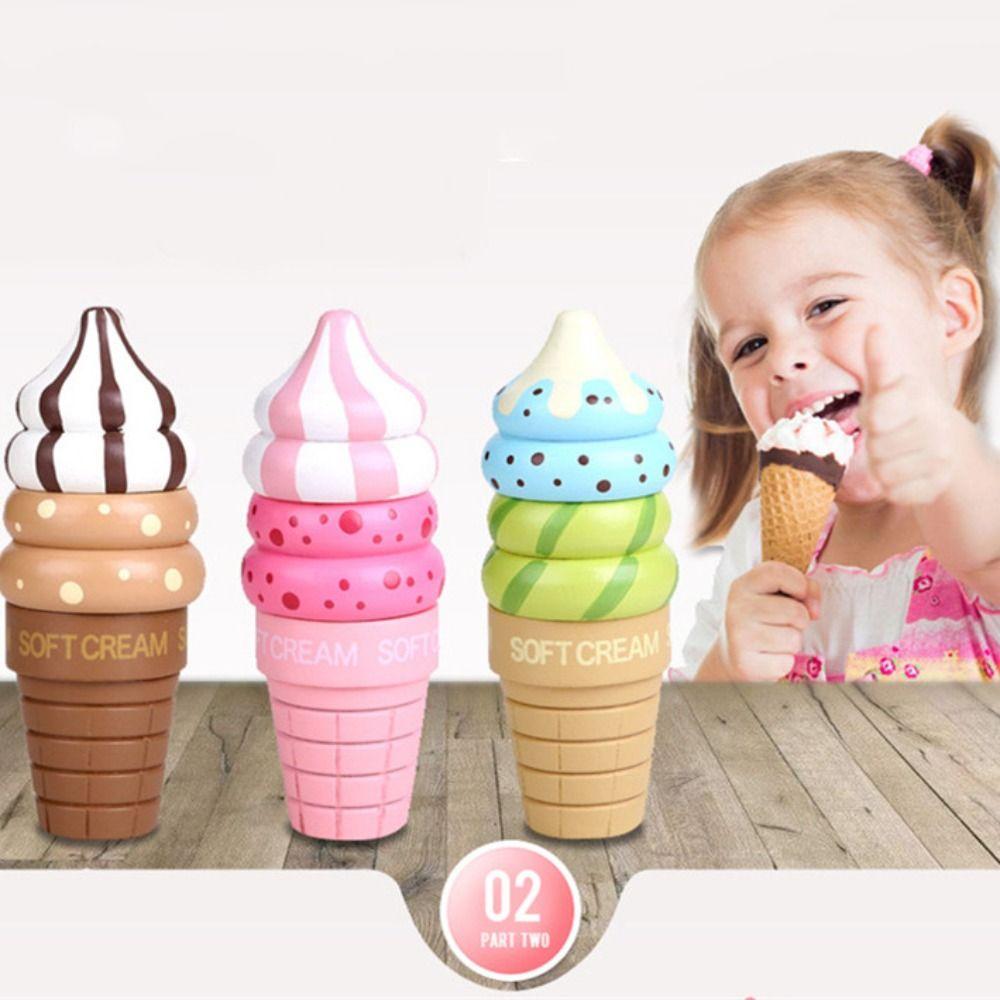 Girl Boy Kids Gift Simulation Ice Cream Wooden Kitchen Toys Model Food Toys Pretend Play House