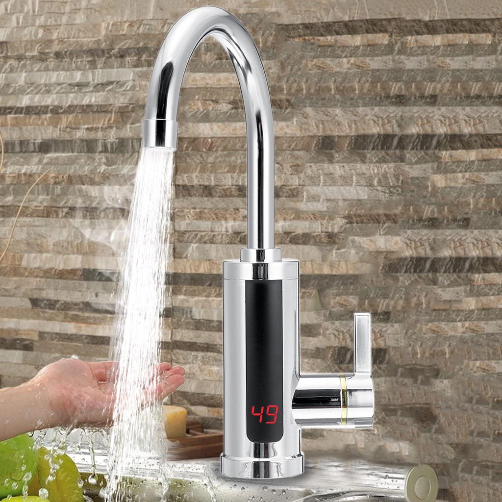220V 3000W Electric Kitchen Water Heater Tap Instant Hot Water Faucet Heater Cold Heating Faucet Tankless Water Heater with LED