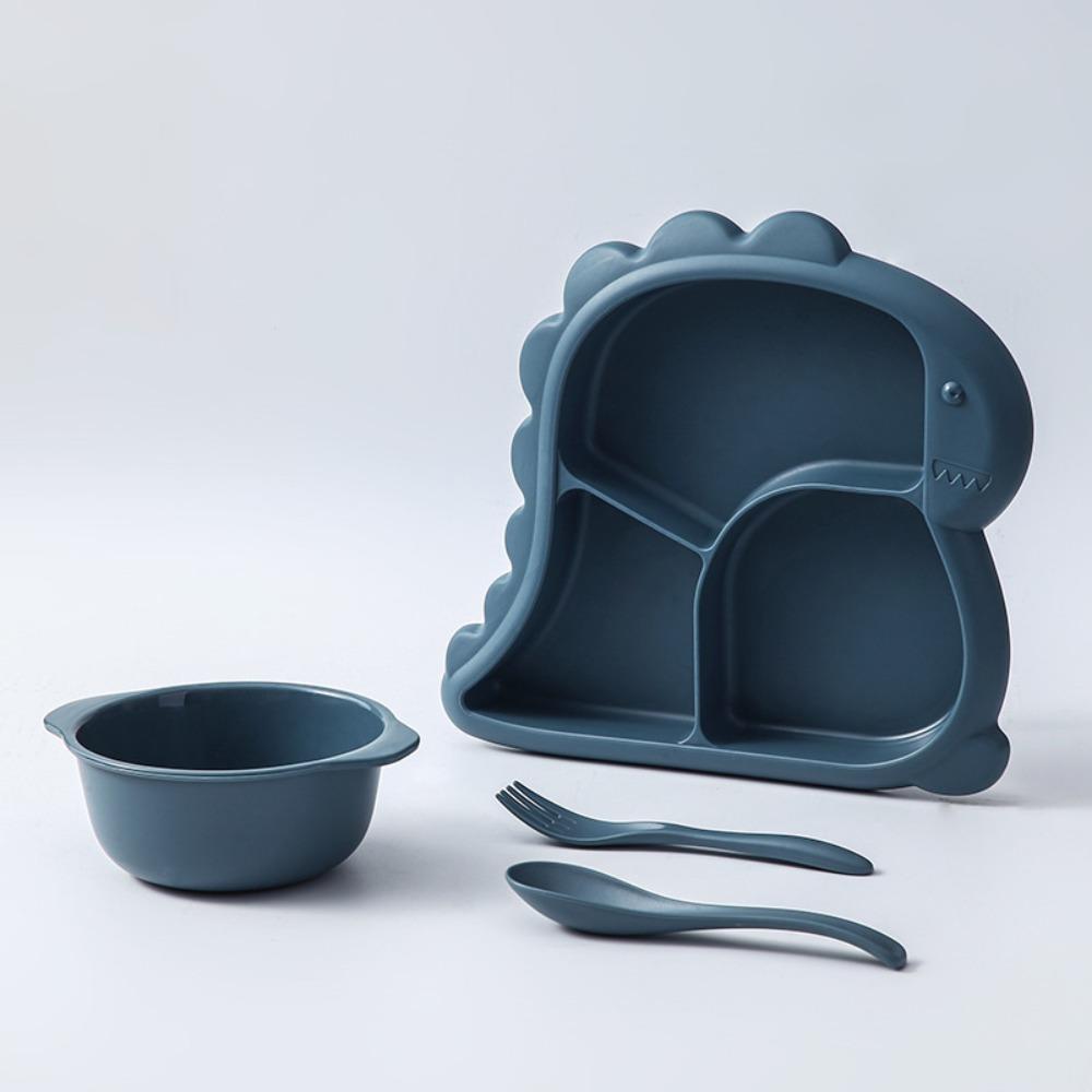 

Dinosaur Shape Baby Bowls Plates Set Spoons Forks Kid Dishes Set Cute Food Tableware Set синий