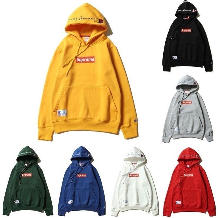 Nuova Felpa con Cappuccio Supreme Classic Box Logo Jumper Felpa Ricamata Champion