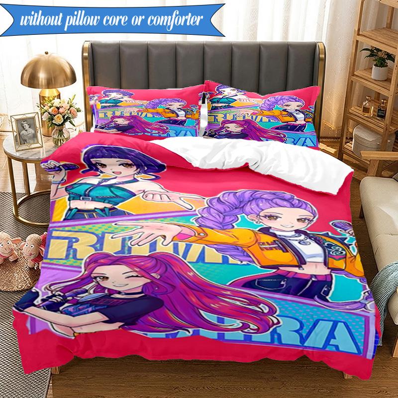 Kpop cartoon 3pcs K-pop music group Bedding set,Ideal for Bedroom, Dormitory,Including Duvet Cover And 2pcs Pillowcases,Fan gifts