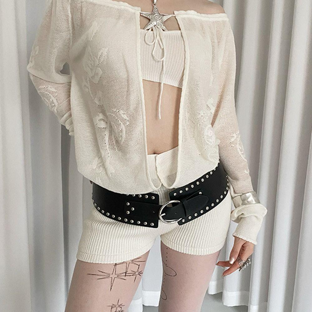 Gothic Rivet Waist Belt Punk Style Dress Jeans Belt Fashion Wide Women's Belt  Streetwear