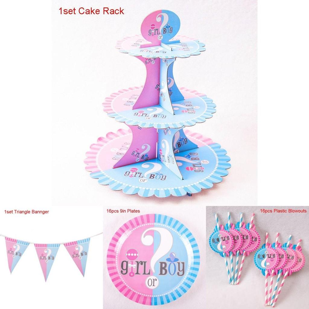 Vibrant Baby Gender Reveal Party Decoration Boy Or Girl Disposable Tableware Collection