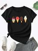 2026 New Summer Ice Cream Enthusiast T-shirt Fun Cartoon Ice Cream Pattern Printed Round Neck Women's T-shirt