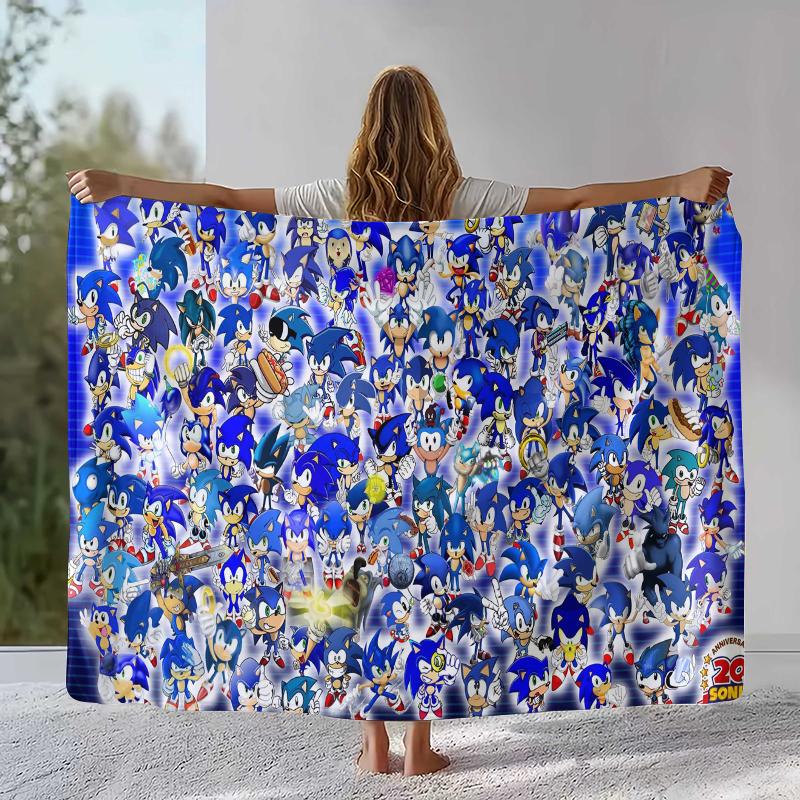 Retro S-Sonic Cartoon Game Flannel Blanket,Ultra Soft Warm Plush Throw for Home Bedroom Bed Sofa Cover Camping Picnic gift
