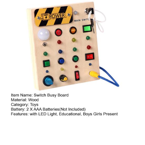 LED Light Switch Busy Board Toddler Light-up Switch Control Wooden Board Toy Portable Travel Fine Motor Skills Kids Early Learning Activity Game Board
