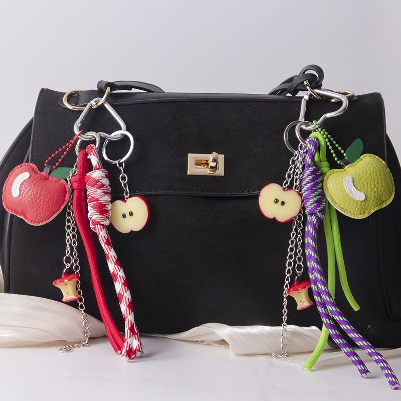 1 Piece Leather Apple Backpack Pendant Diy Decoration Creative Weaving Rope Fruit Keychain Bag Accessories