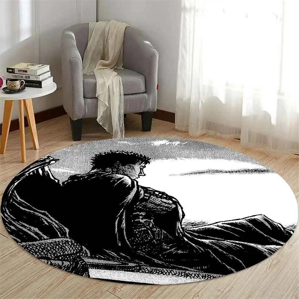 Guts Sword in Berserk Printed Round Carpet for Living Room Bedroom Kitchene Rugs Mats Flannel Anti-Slip Rug Decoration Gift