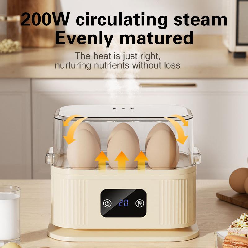 TINSOL Multifunctional Electric Egg Cooker Kitchen Breakfast Maker 200W High-Power Smart Egg Steamer with Timer Function