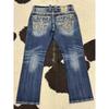 High-Waist Stretch Gewaschene Denim Schlagjeans Herren Damen Vintage Amerikanischer Streetwear Stil Mit Stickerei