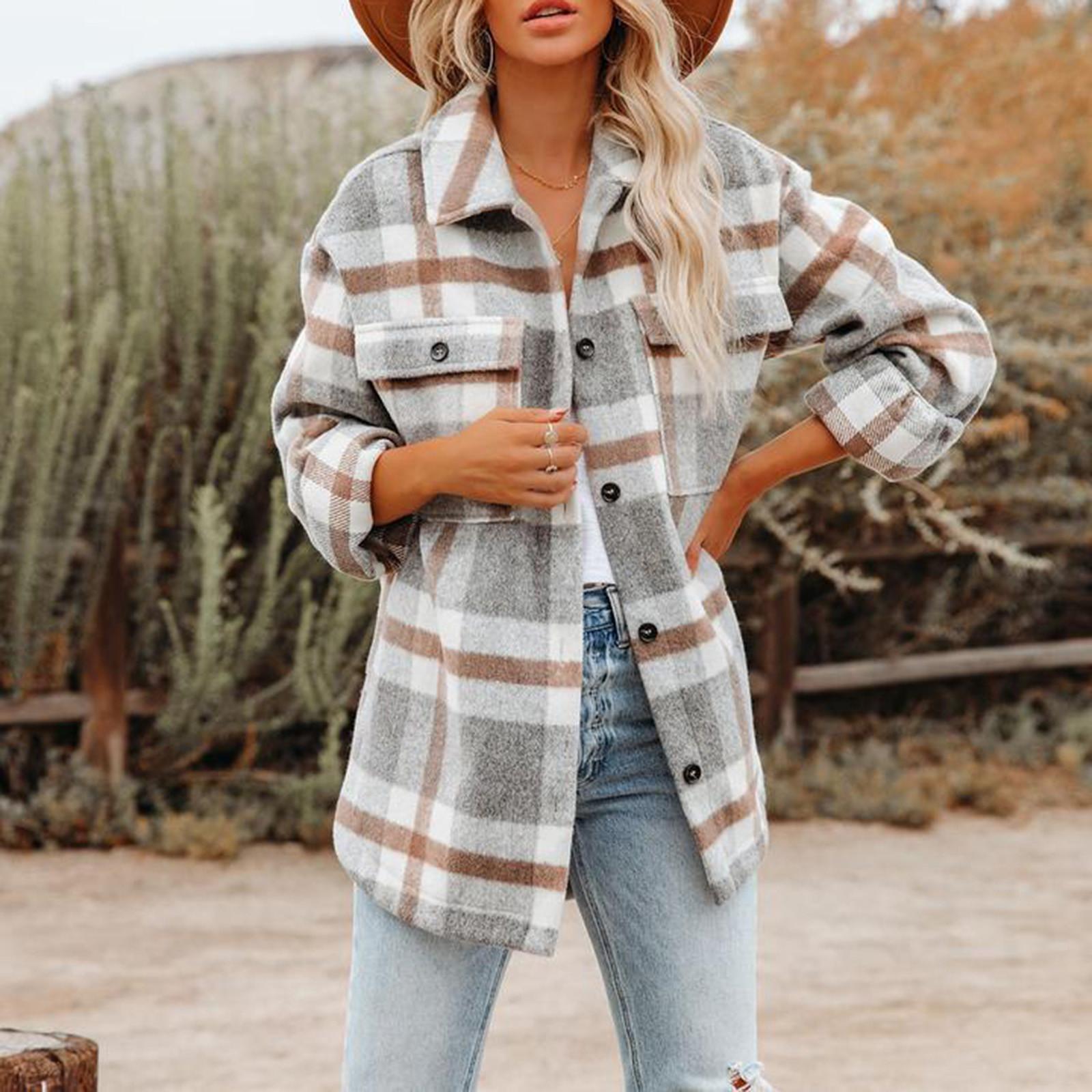 

Женская осенне-зимняя модная свободная повседневная клетчатая куртка-рубашка с длинными рукавами XXL