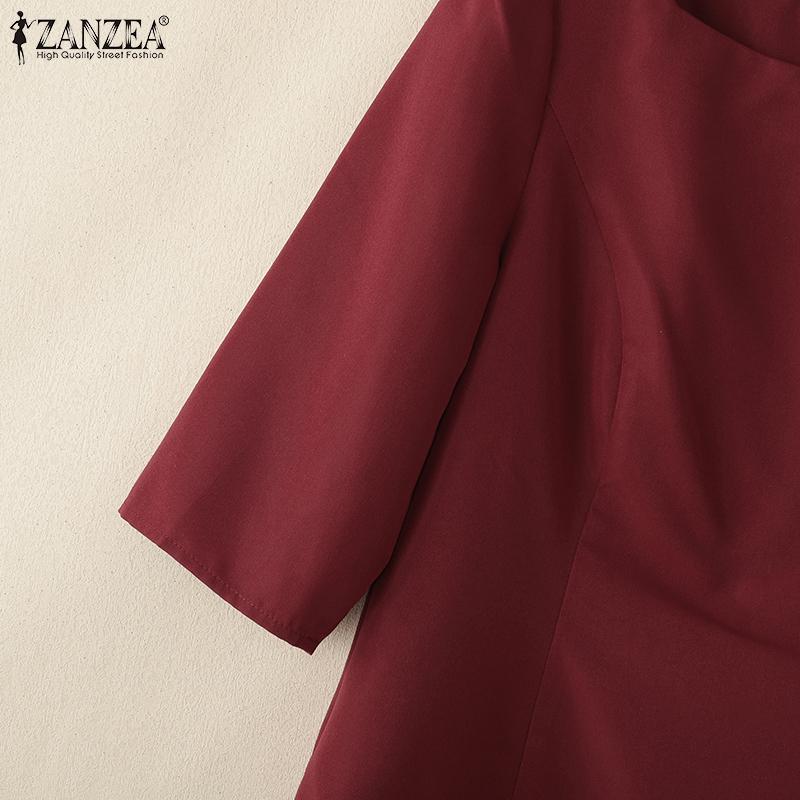 ZANZEA Lässige Damen-Bluse mit O-Ausschnitt und einfarbigen 3/4-Ärmeln
