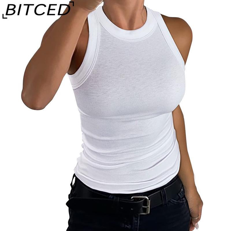 BITCED Summer Women's Ribbed O-1Neck Fitted Tank Top