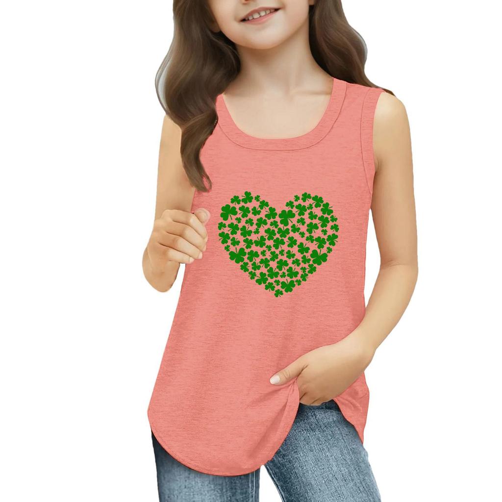 Girls Kids Summer Crewneck Sleeveless Shirts Tank Tops St. Patrick's Day