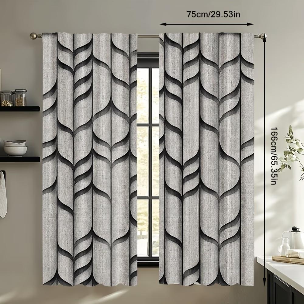 2PCS Digital Printed Curta, Gray Background Black Stripes Abstract Pattern, Window Drapes for Living Room Bedroom Home Decor