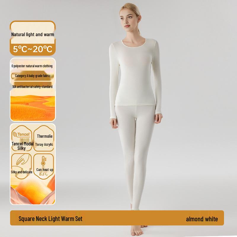 Women's Seamless Modal Thermal Underwear Set - Ultra-Thin, High Elasticity, Lightweight Warm German Velvet Base Layer for Autumn Winter.
