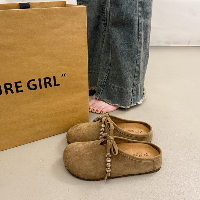 Baotou flat-soled half-slippers women wear platform shoes new spring and summer one-pedal lazy shoes