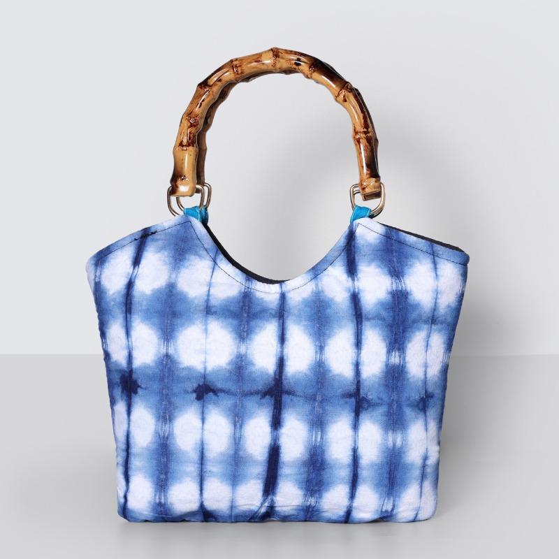 Handcrafted Tie-dyed Bamboo Joint Handbag, Retro and Artistic Bag, Bamboo Joint Carrying Bag, Large-capacity Travel Cloth Bag