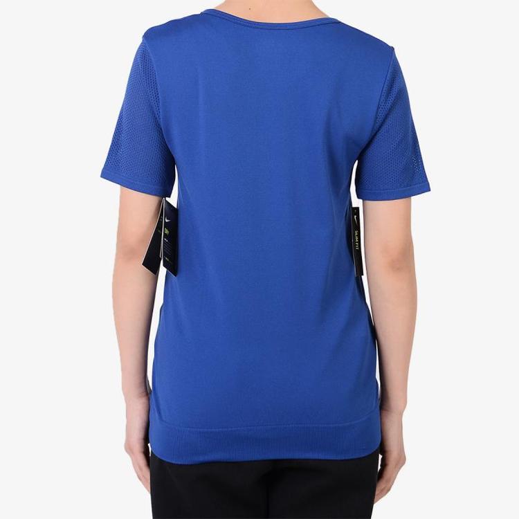 Nike Training Knit Crew Neck Short Sleeve T-Shirt Women Tops Blue BQ9552-438