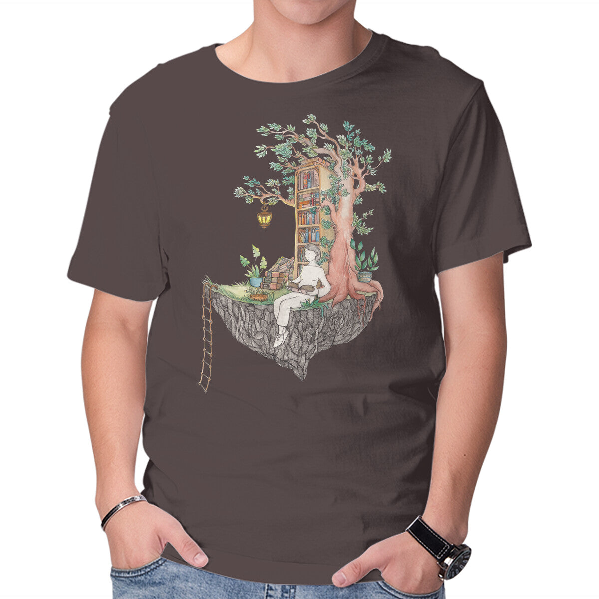 Unisex Crew Neck T-Shirt Library Island Graphic Short Sleeve Casual Tee XXXXL