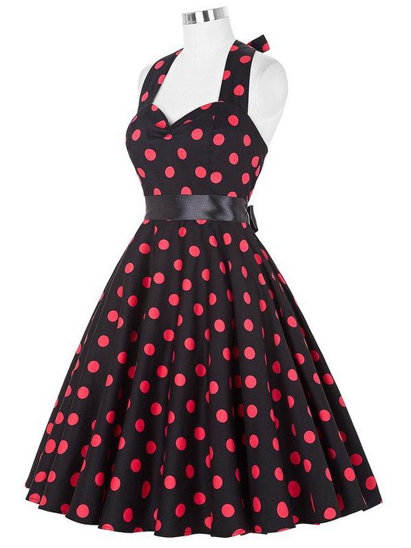 Sukienka retro w stylu Hepburn z lat 50. wyszczuplająca talię, rozkloszowana, z paskiem