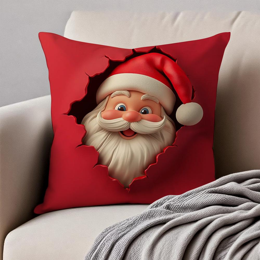 Santa Claus Cushion Cover Pillowcase Antidustmite Invisible Zipper Short Plush Sofa Cushion
