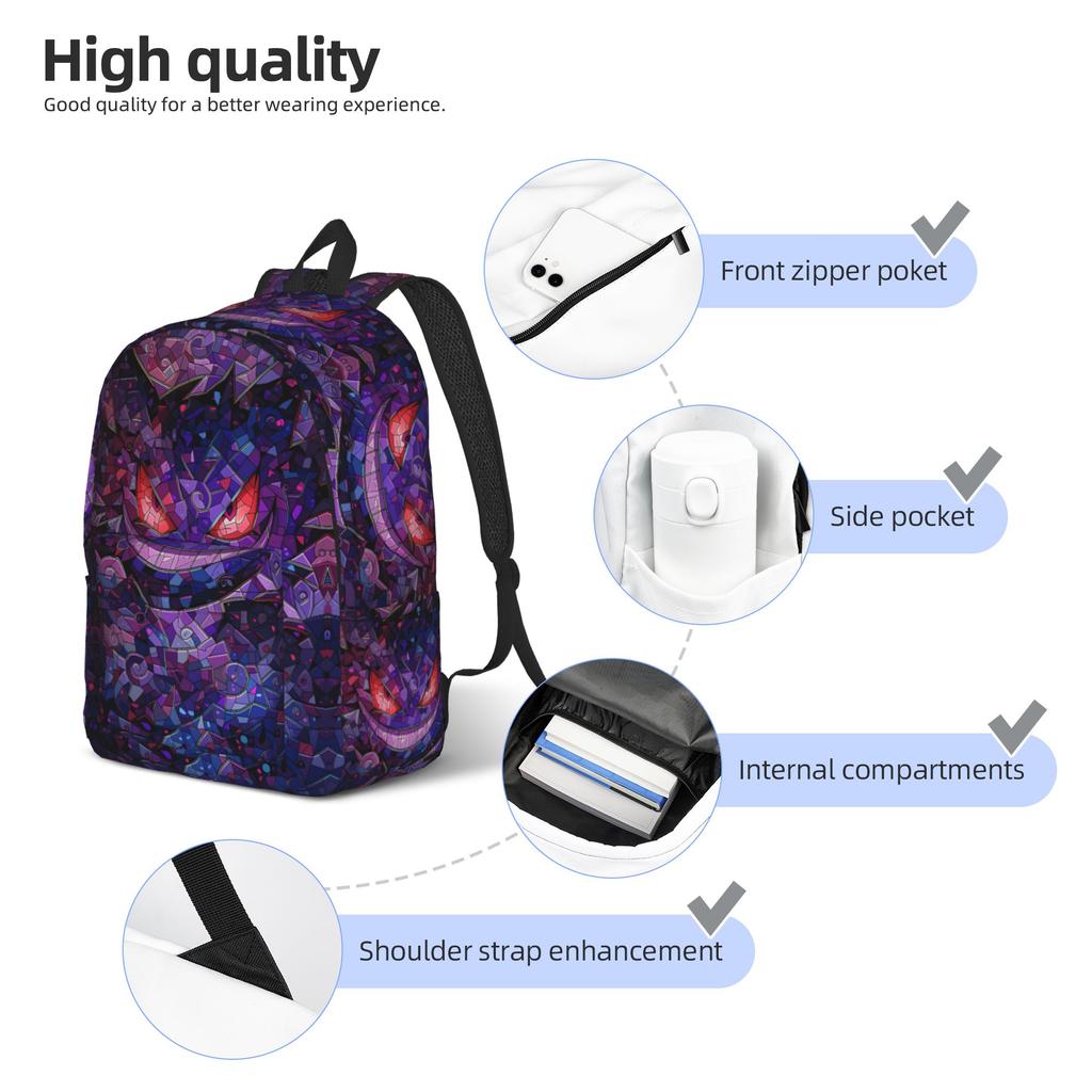 Fashion Pokemon Gengar Pumpkin Halloween Backpack  Mochilas Portable Outdoor Retro Washable Rucksack