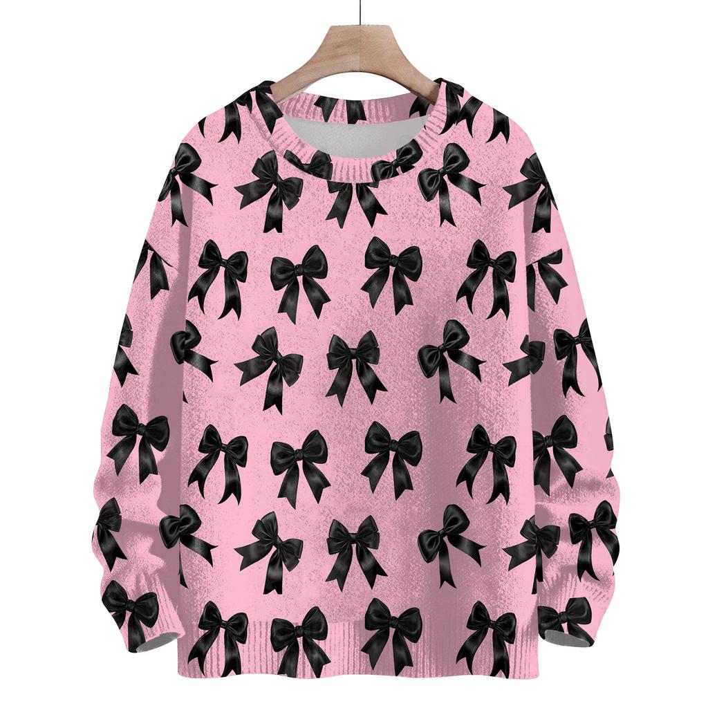 Women's Casual Long Sleeve Bow Woolen Sweatshirt Fall  Vacation Long Sleeve Pullover