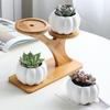 Modern Ceramic Plant Pot Bamboo Saucers Stand Holder for Home Office Decoration
