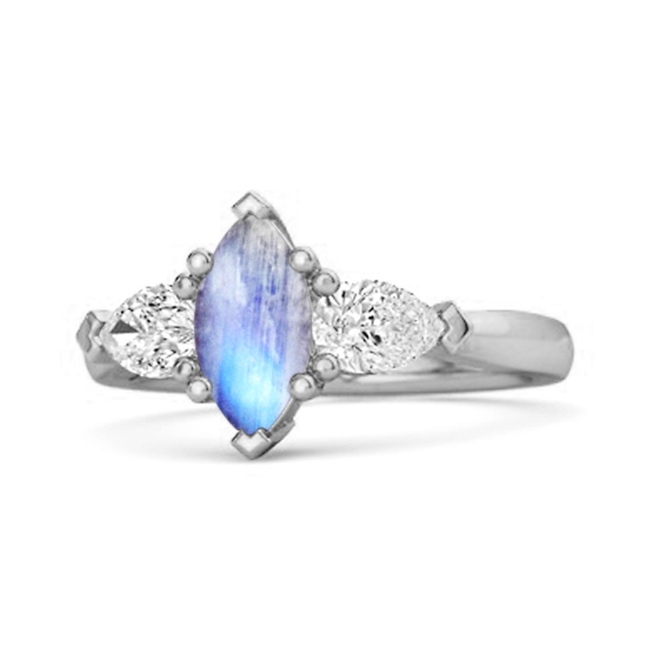

Moonstone Trio Stone Tapered Ring - 925 Sterling Silver 9 біле золото кольору