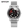 Sanda Men's Creative Wheel Quartz Watch - Trendy Rotating Waterproof Wristwatch