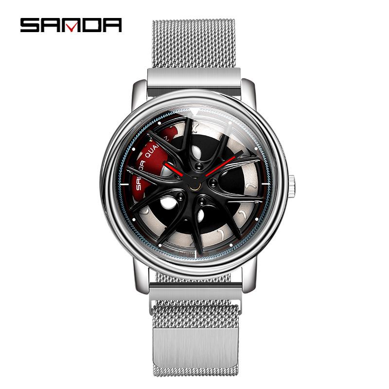 Sanda Men's Creative Wheel Quartz Watch - Trendy Rotating Waterproof Wristwatch