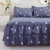 3pcs Modern Korean Floral Bed Skirt Set with Lotus Leaf Embellishments and Princess Floral Pattern, All-Season Brushed Light Beige-Friendly Bedding