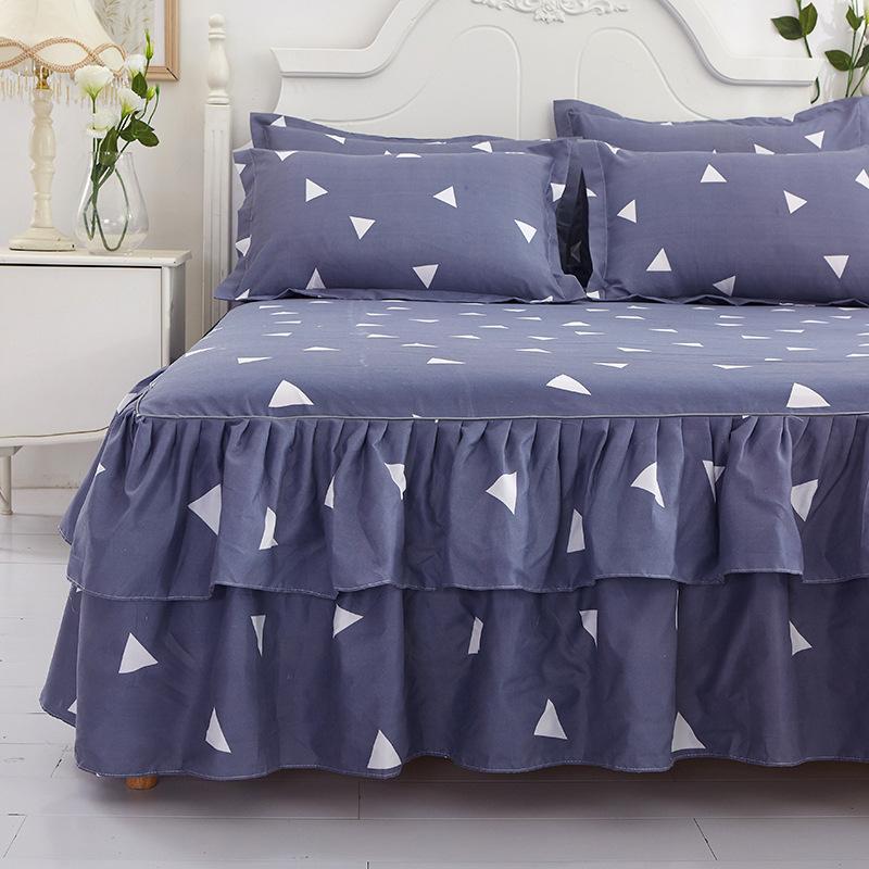 3pcs Modern Korean Floral Bed Skirt Set with Lotus Leaf Embellishments and Princess Floral Pattern, All-Season Brushed Light Beige-Friendly Bedding