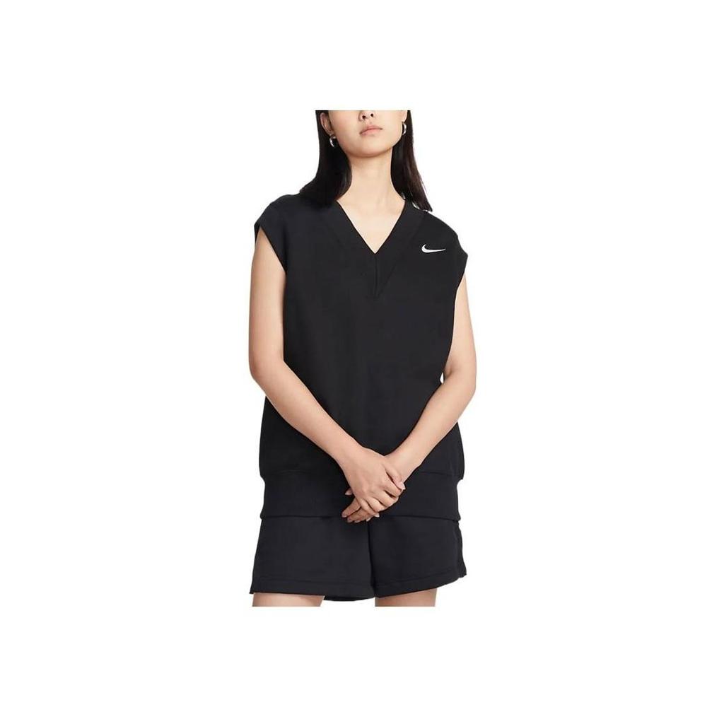 Nike Solid Logo V-Neck Casual Tank Top Women Tops Black DQ6760-010