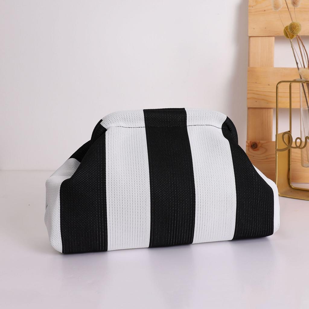 New Knitted Handbag Striped Cloud Large Capacity Daily Versatile Contrasting Color Clip Bag