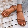 Flat-soled sandals women's summer new round head open-toe one-word buckle belt fashionable large-size women's shoes