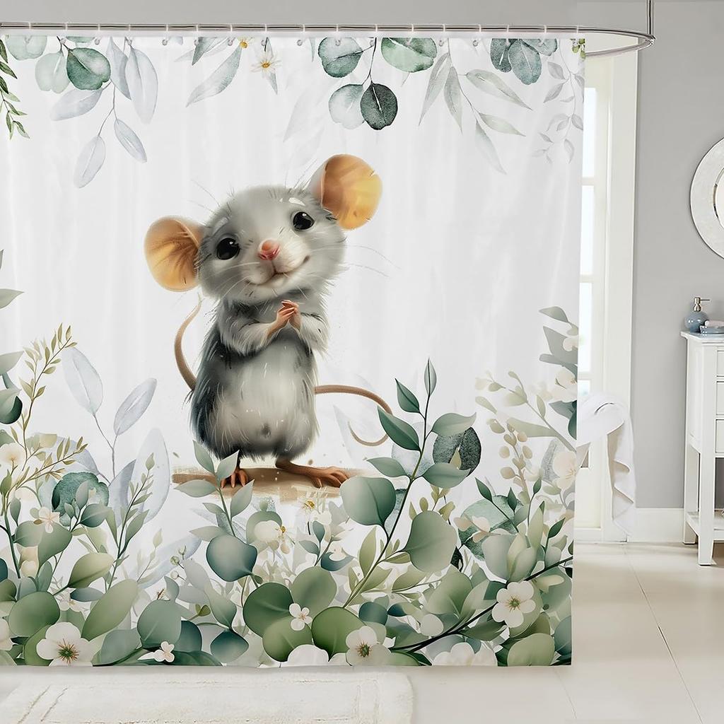 Erosebridal Cute Dachshund Waterproof Bathroom Curtain for Kids Child Green Eucalyptus Bath Curtain, Pet Animal Shower Curtain