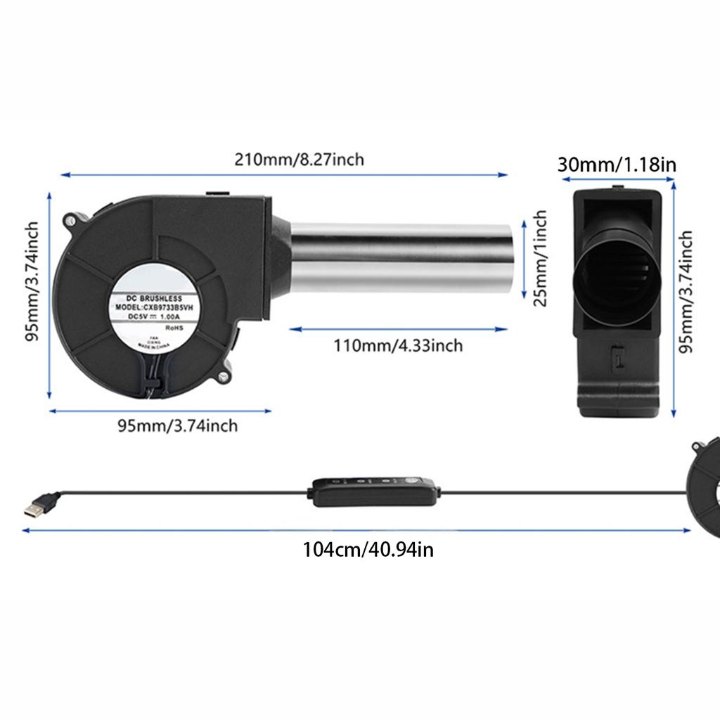 USB Powered 5V Blower Fan With Three Speed Settings For Outdoor Camping BBQ Stove And Fire Pits Efficient Flame Boosting
