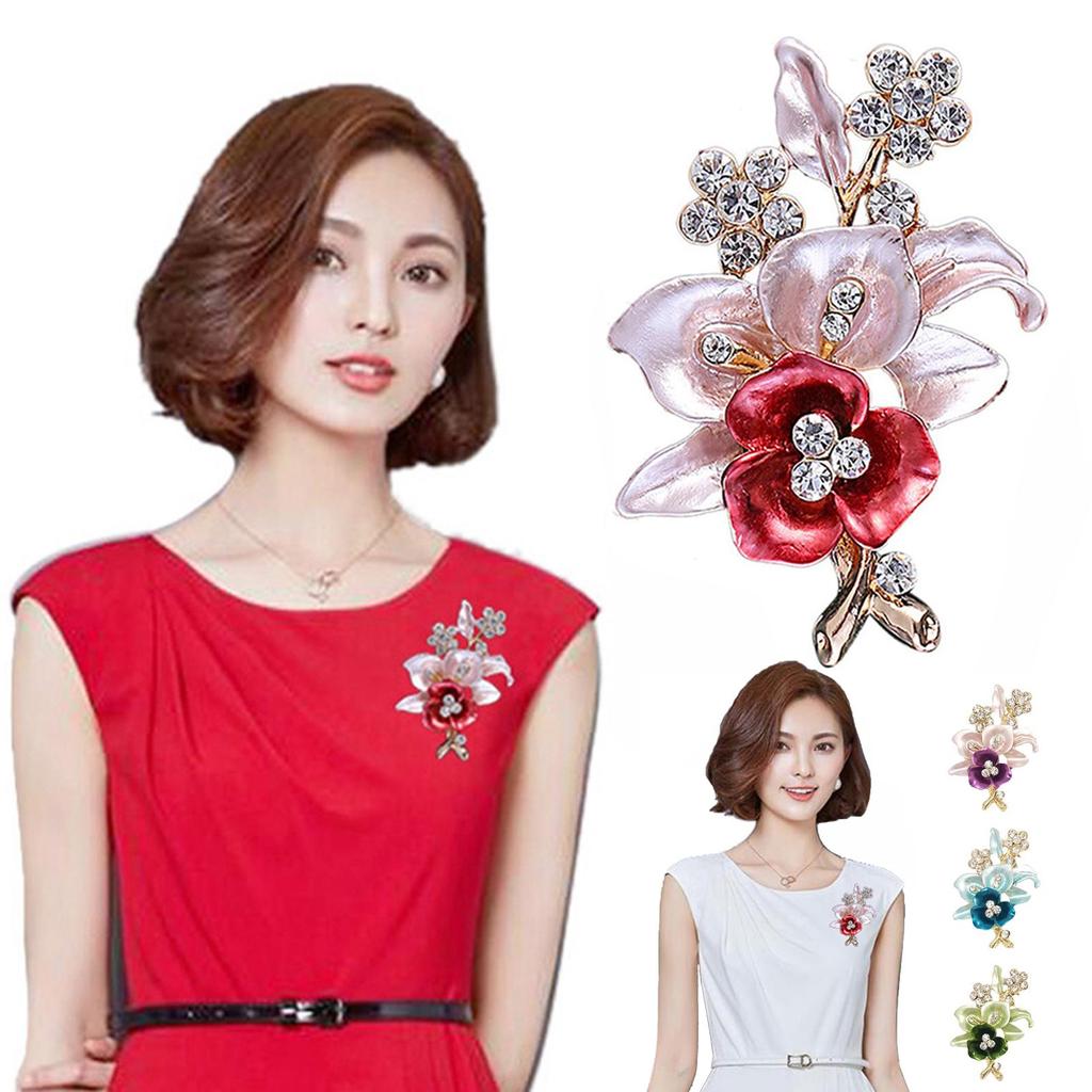Shiny Jewelry Women Flower Brooch Pin Metal Enamel Collar Badge