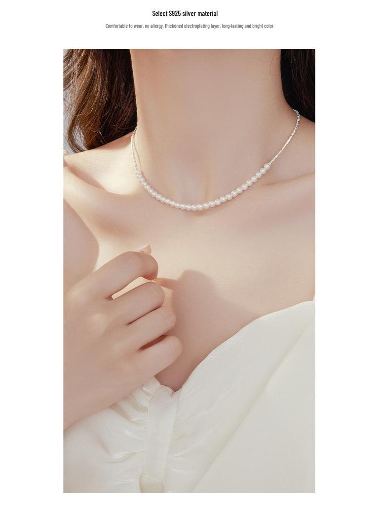 Banyan Tree S925 Silver Pearl Clavicle Necklace: Women's Luxury Niche Design with Broken Silver Accents