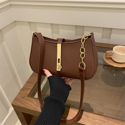 Stylish And Simple Shoulder Bag Versatile Commuter Bag Foreign-Style Texture Pu Women'S Bag Solid Color Chain Armpit Bag
