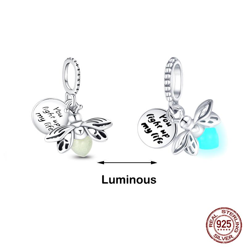 

Real 925 Silver Firefly Bee Star Luminous Charm Beads Fit Pandach 925 Original Bracelets Fine DIY Jewelry Gift