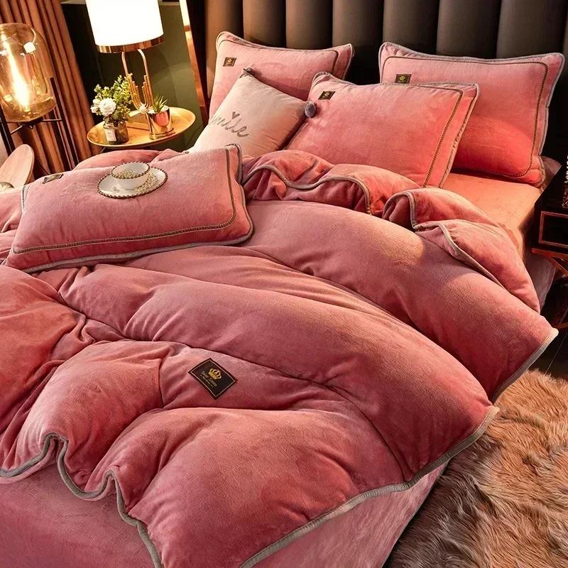 Luxury Milk Velvet Ultra-thick Warm Bedding Set for Winter Warmth Skin-friendly Duvet Cover Set King Antistatic Quilt Cover Sets