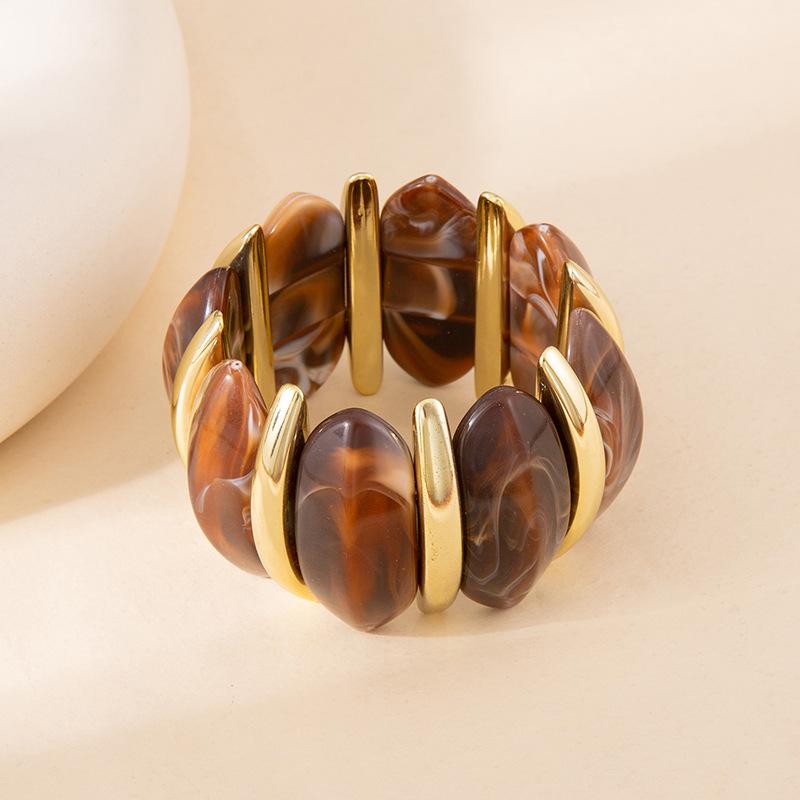 Color Smudged Acrylic Splicing Beaded Elastic Bracelet Exaggerated Bracelet Personalized High-End Jewelry