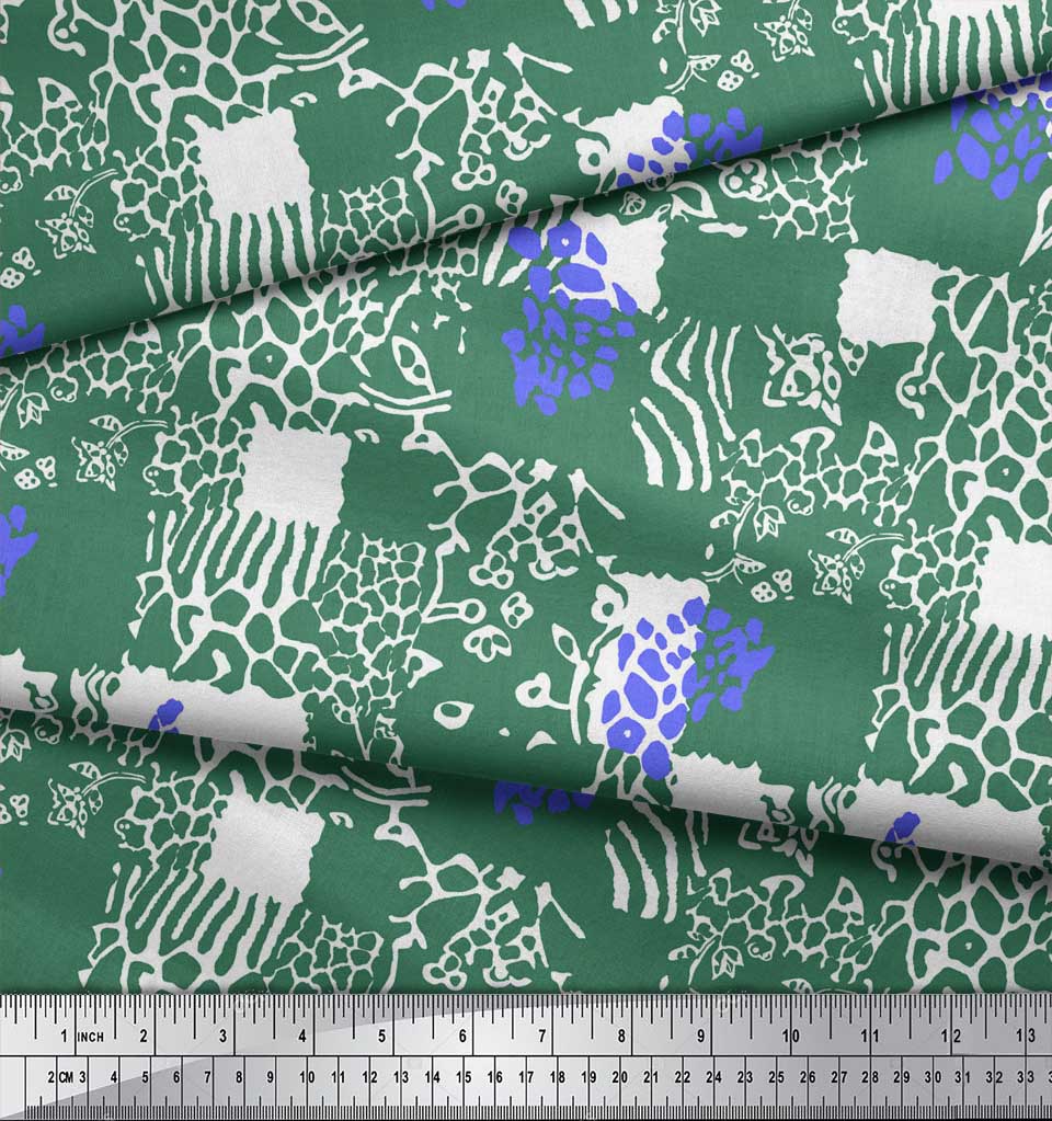 Soimoi Purple Japan Crepe Satin Fabric Brush Stroke & Leopard Animal Skin Printed Fabric 1 Metre 42 Inch