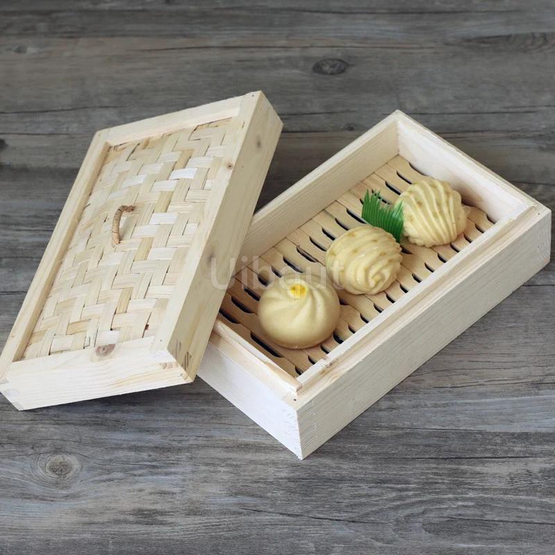 Bambus Holz Quadrat Rechteckig Kochdämpfer Brötchen Dicke Teigtaschen Dämpfer Topf Fisch Reis Gemüse Snack Korb Kochwerkzeuge