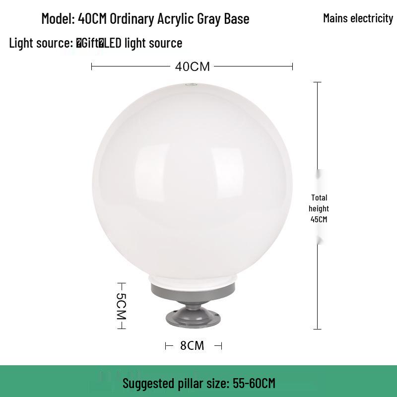 LED Waterproof Outdoor Post Light with Acrylic Spherical Shade