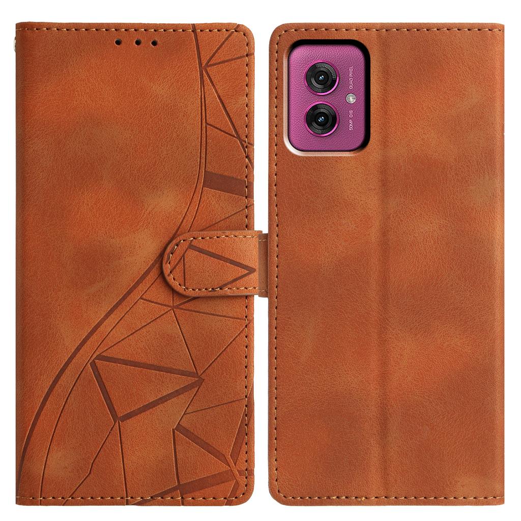 For Motorola Moto G55 5G Case Wallet Stand Imprinted Triangle Pattern Leather Phone Flip Cover